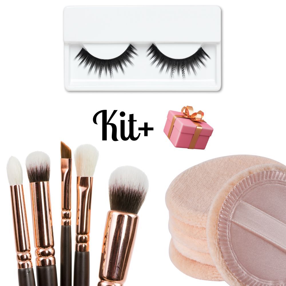 Kit de Pincel de Maquiagem + Cílio Postiço + Esponja para Pó Promoção