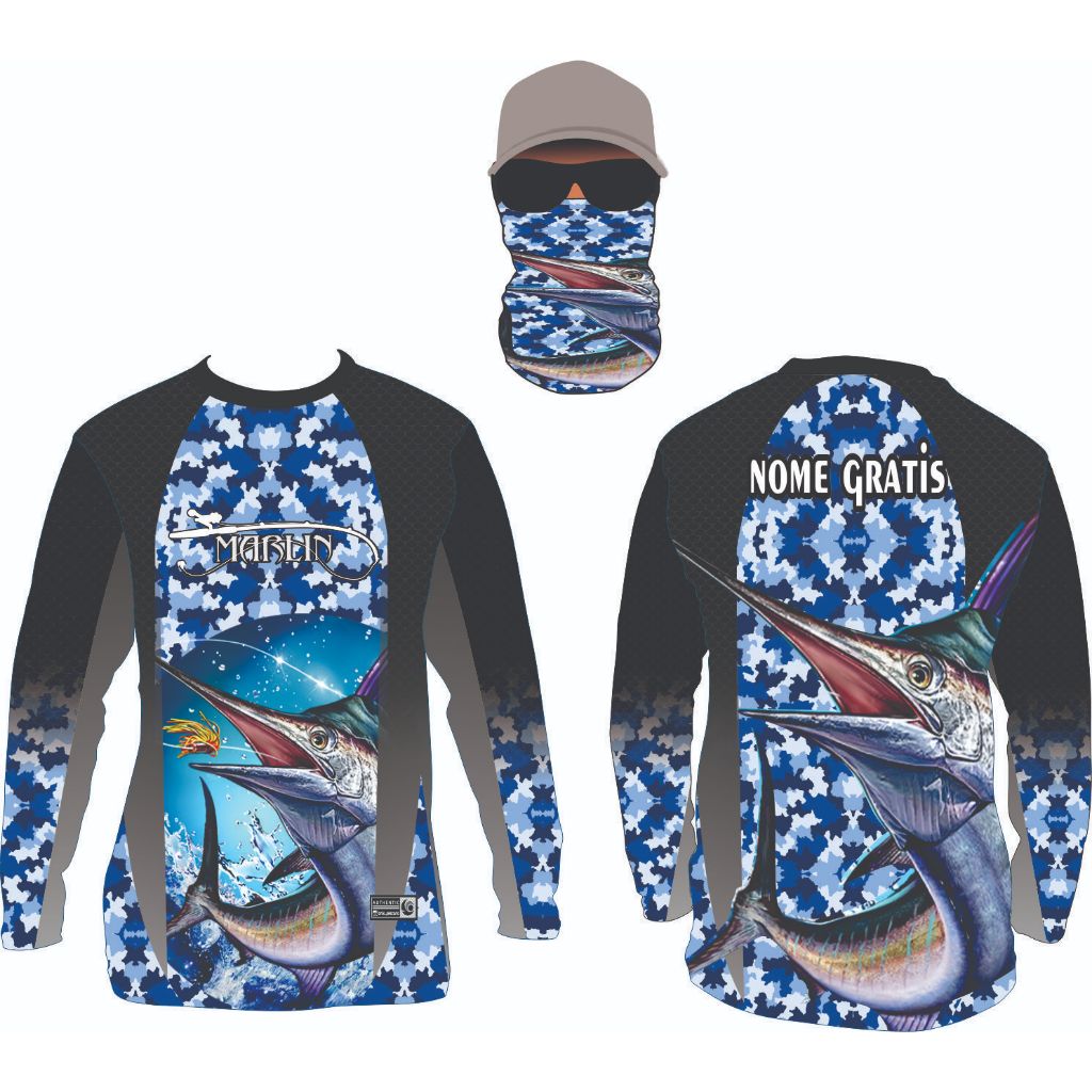 camiseta de pesca uv50 marlin pampa olho de boi nome gratis e bandana ref10