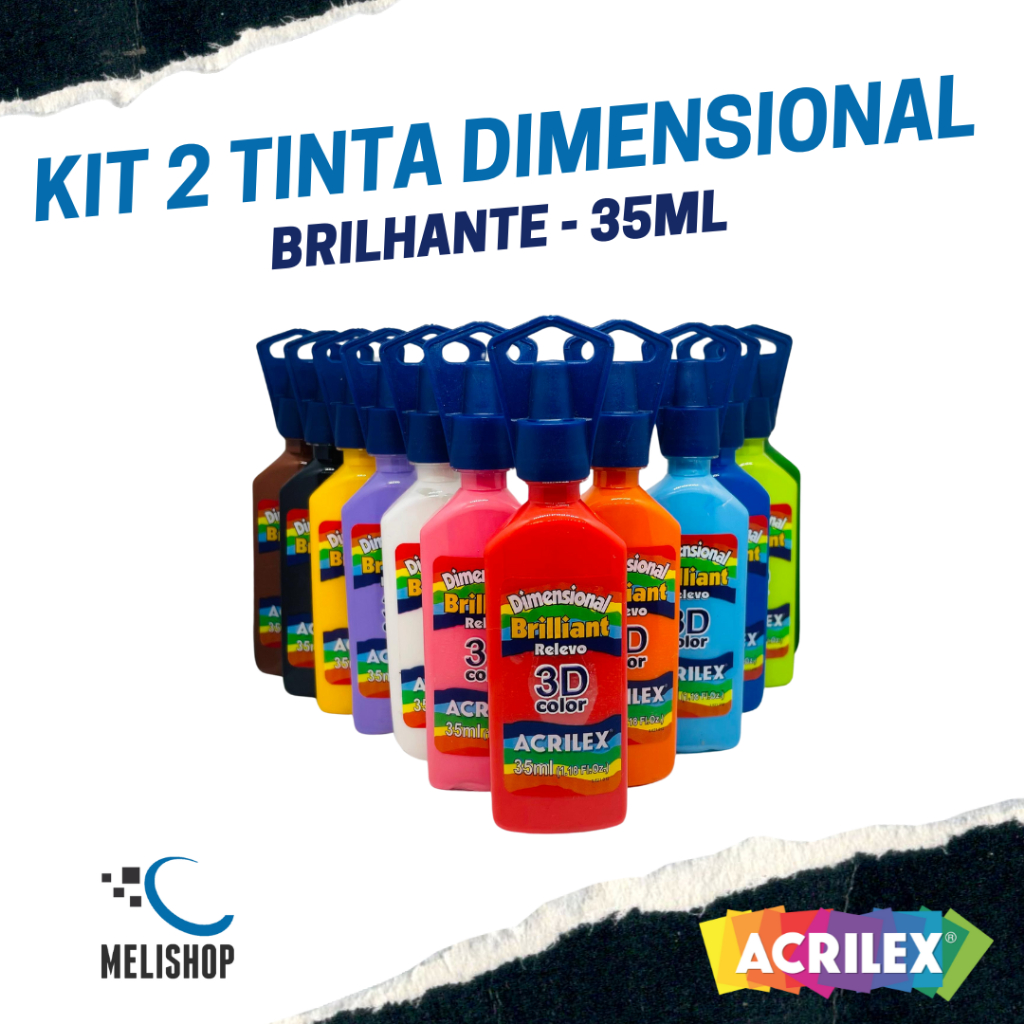 Kit Tinta Dimensional Brilhante Relevo 3D 35ml Original Acrilex - Brilliant com Efeito Relevo