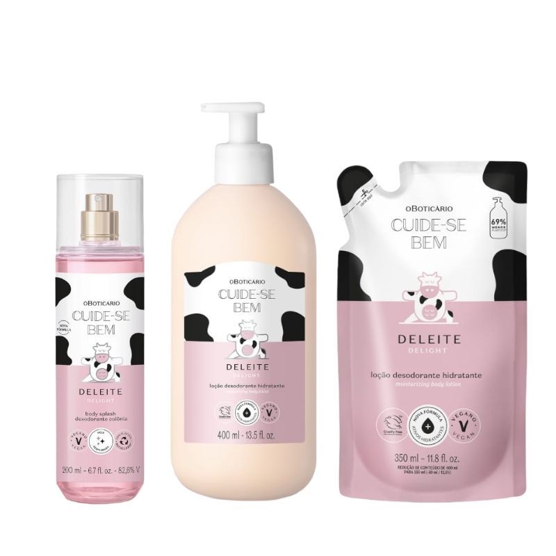 Cuide-se Bem Deleite: Body splash 200ml+Loção Corporal 400ml + Refil 350ml+loção 200ml