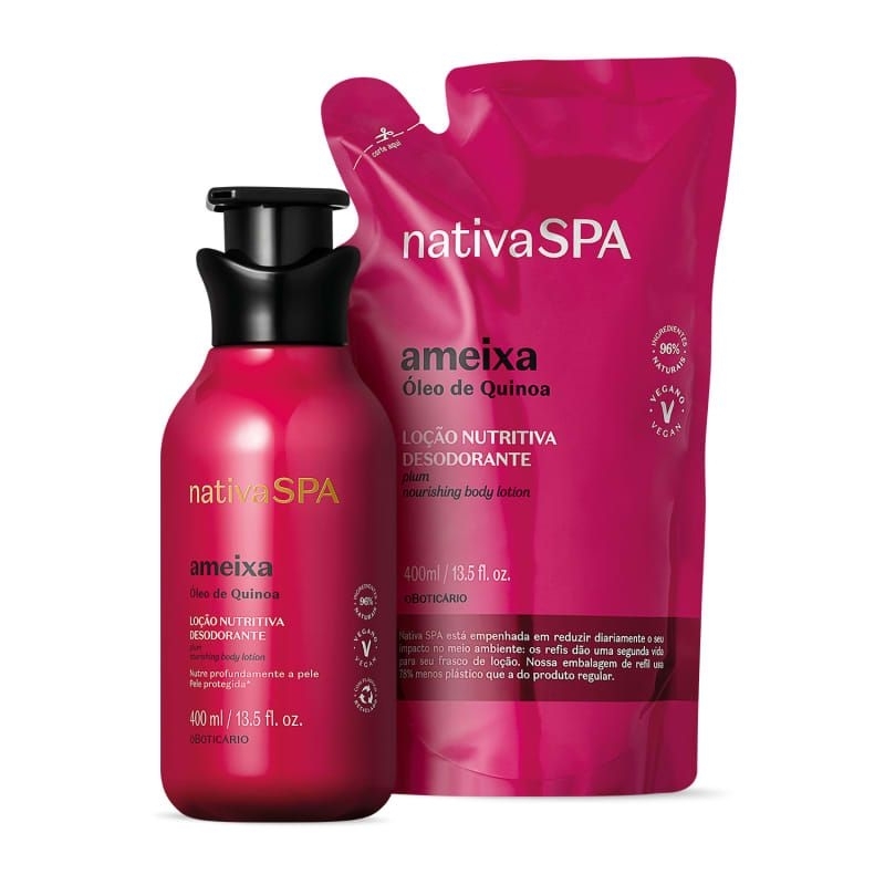 Combo Ameixa: Loção hidratante Nativa spa 400ml + Refil 400ml