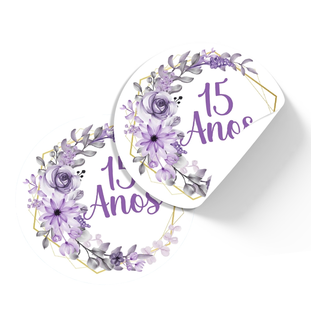Cartela adesivos  debutante 15 anos lilas e roxo