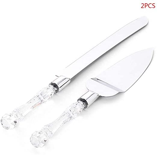 Kit 1 Faca de Bolo E 1 - Espátula de Bolo Cabo Cristal Utensilio Cozinha Casa Confeitar