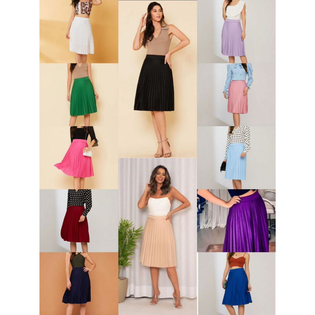 Kit 3 Saia Midi Plissada Tendência Evangélica em Oferta na Shopee
