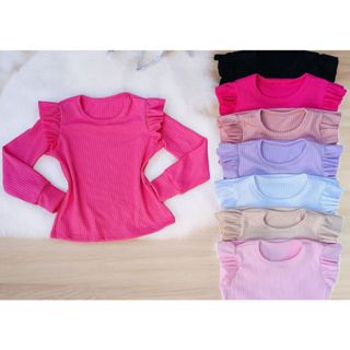 KIT com 3 blusinha infantil menina manga comprida  manga longa babado  CORES SORTIDAS em Oferta na Shopee