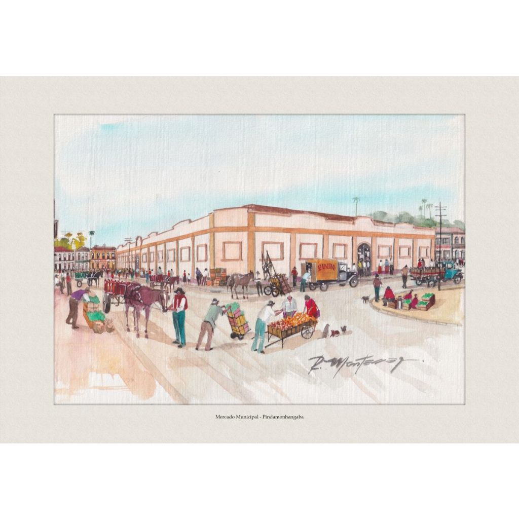 Pintura em Aquarela Mercado Municipal - Pindamonhangaba | Decoração Elegante | A4