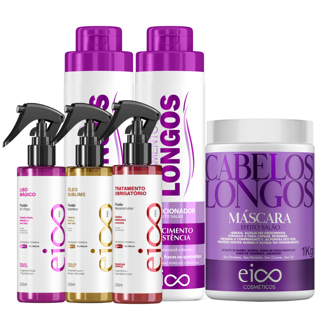Eico Tratamento Cabelos Longos Shampoo Condicionador 800ml + Máscara Hidratação 1kg + Spray Leavein em Oferta na Shopee