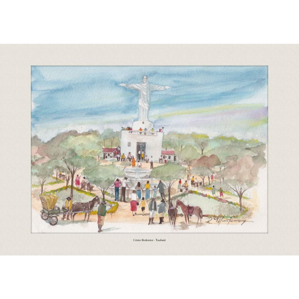 Cristo Redentor - Taubaté | Pintura Aquarela | Decoração Elegante | Quadro Decorativo | A4