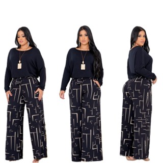 Calça Pantalona Feminina Cintura Alta Com Elástico Estampada em Oferta na Shopee