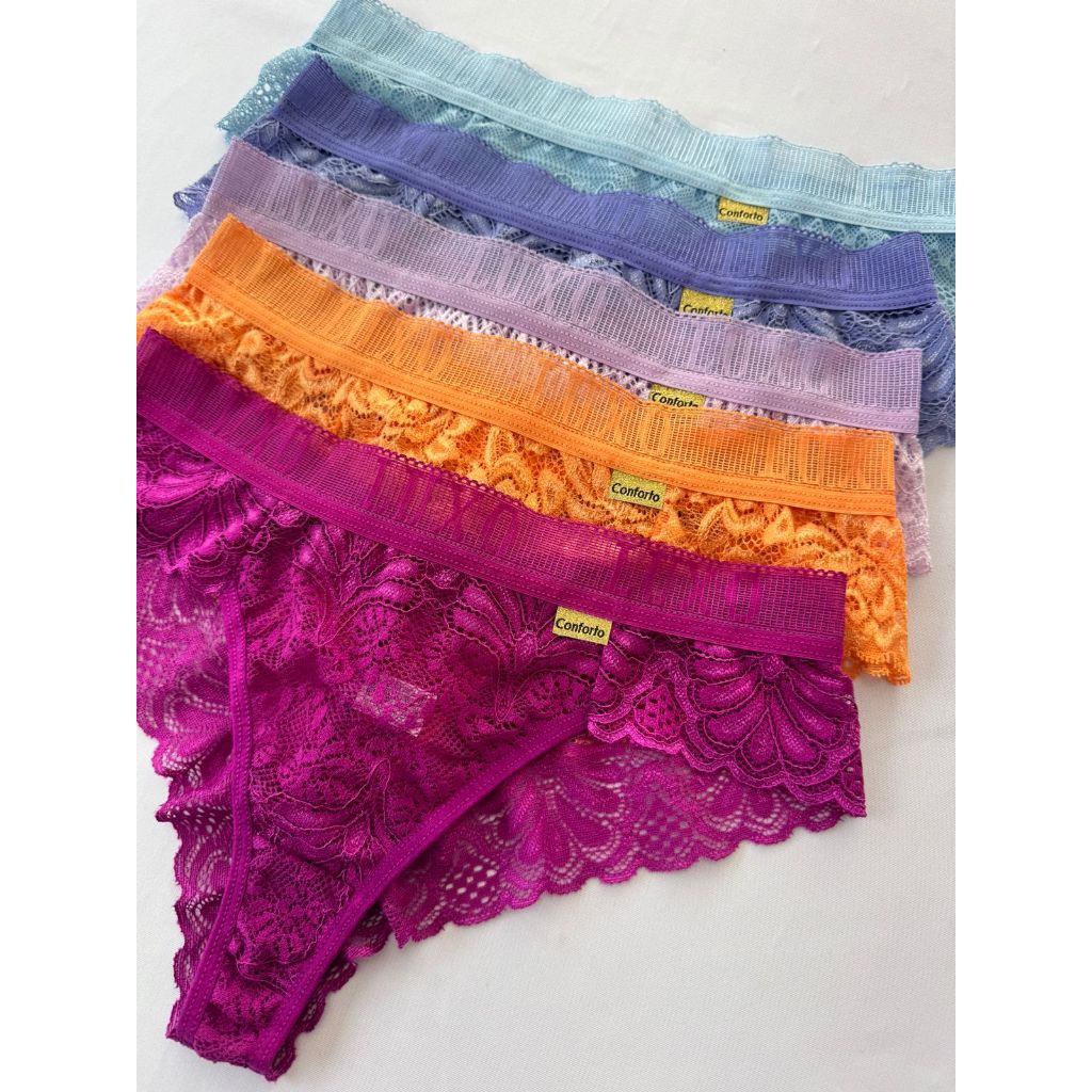 Kit 10 Tanga Renda Sexy Calcinha Fio Dental Lingerie Adulto e Sedutora Forro 100% Algodão