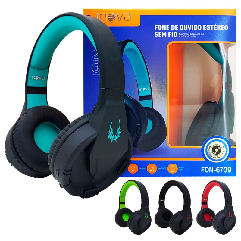 fone sem fio bluetooth Headset stereo wireless com microfone Inova 6709/08