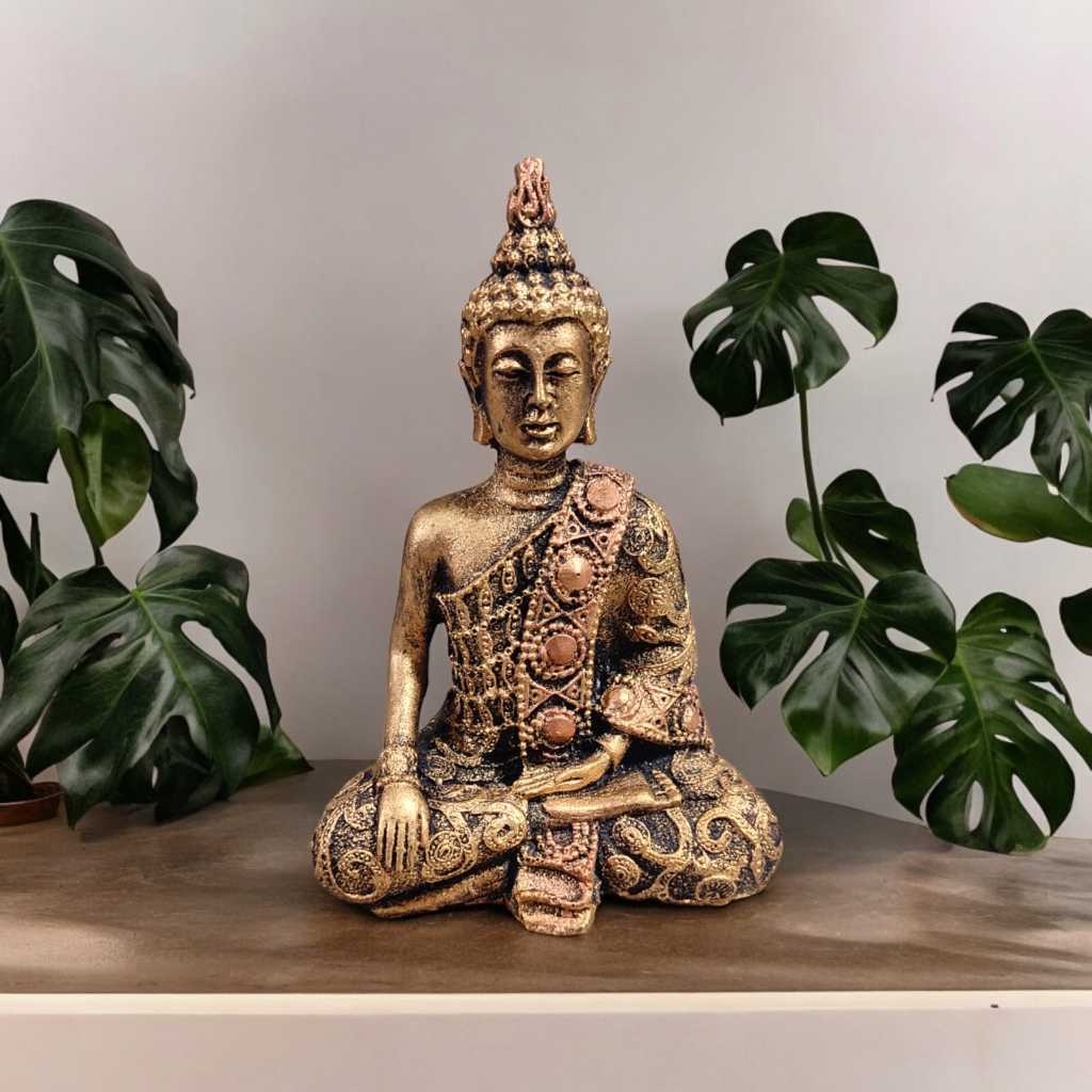 Enfeite Decorativo Buda Hindu Tibetano Meditando Pequeno em Resina Dourado em Oferta na Shopee