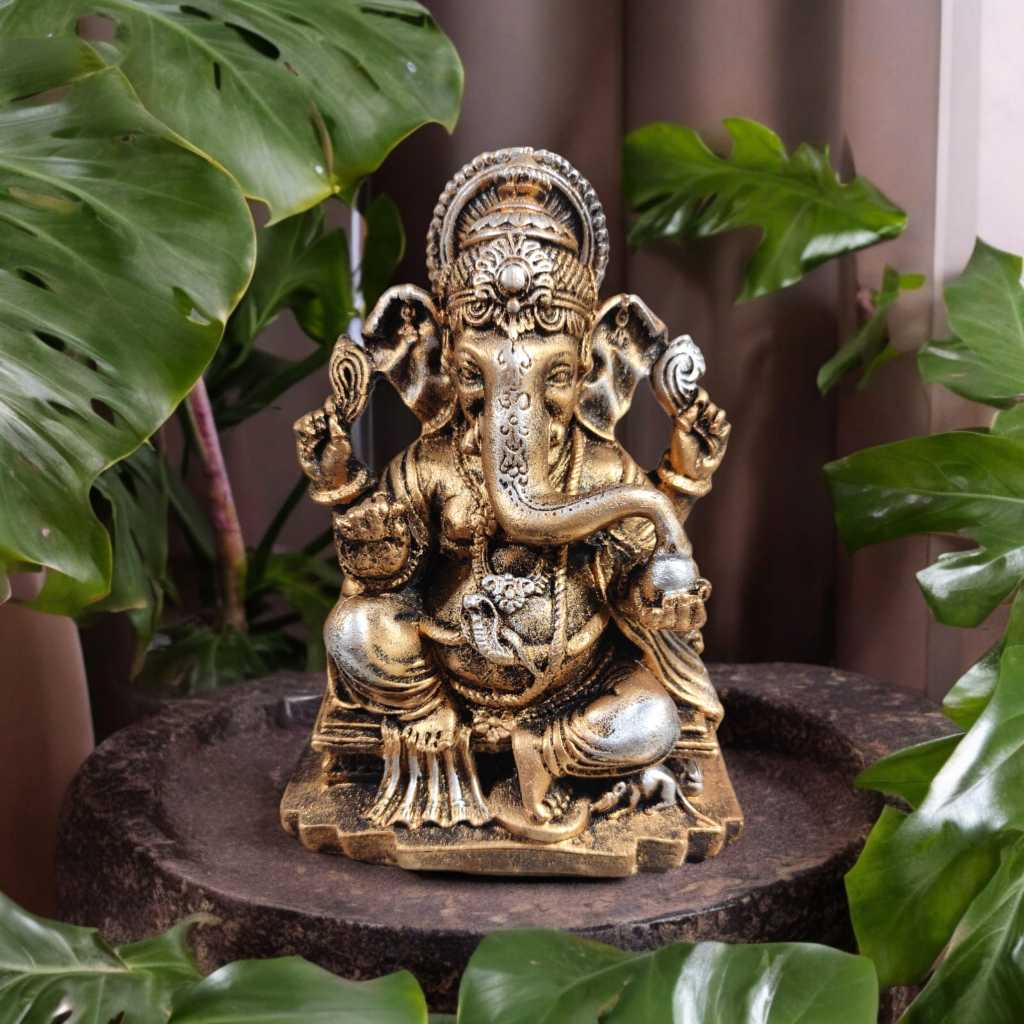 Ganesha Média De Resina Com Base Decorada Em Resina em Oferta na Shopee