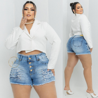 Short Jeans Plus Size Feminino Com Lycra Cintura Alta em Oferta na Shopee