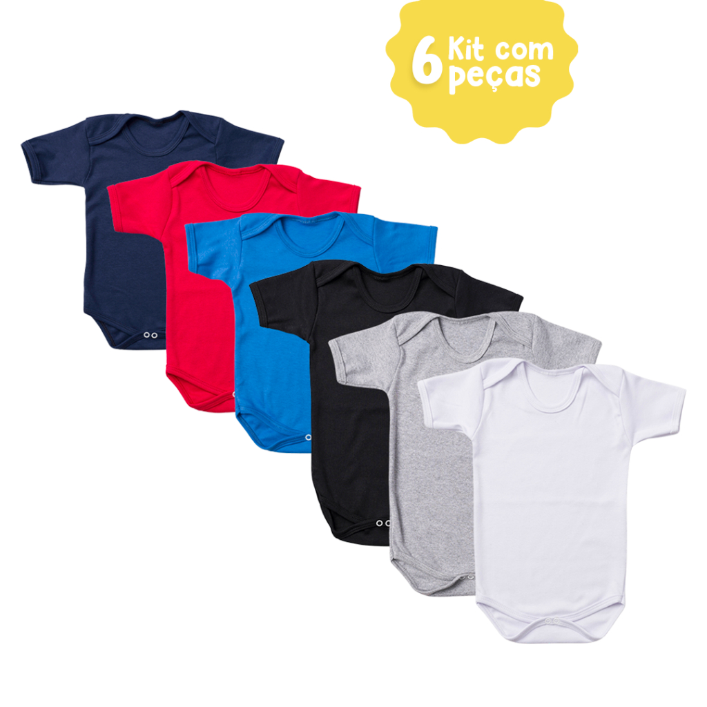 KIT 6 PEÇAS BODY BEBÊ MANGA CURTA SUEDINE 100% ALGODÃO