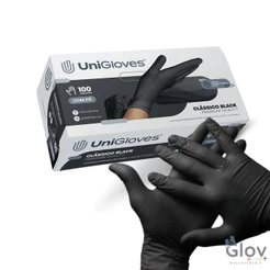 Luva Preta Latex Profissional UniGloves Com Pouco Pó Caixa 100 Unidades Tatoo/Barbearia