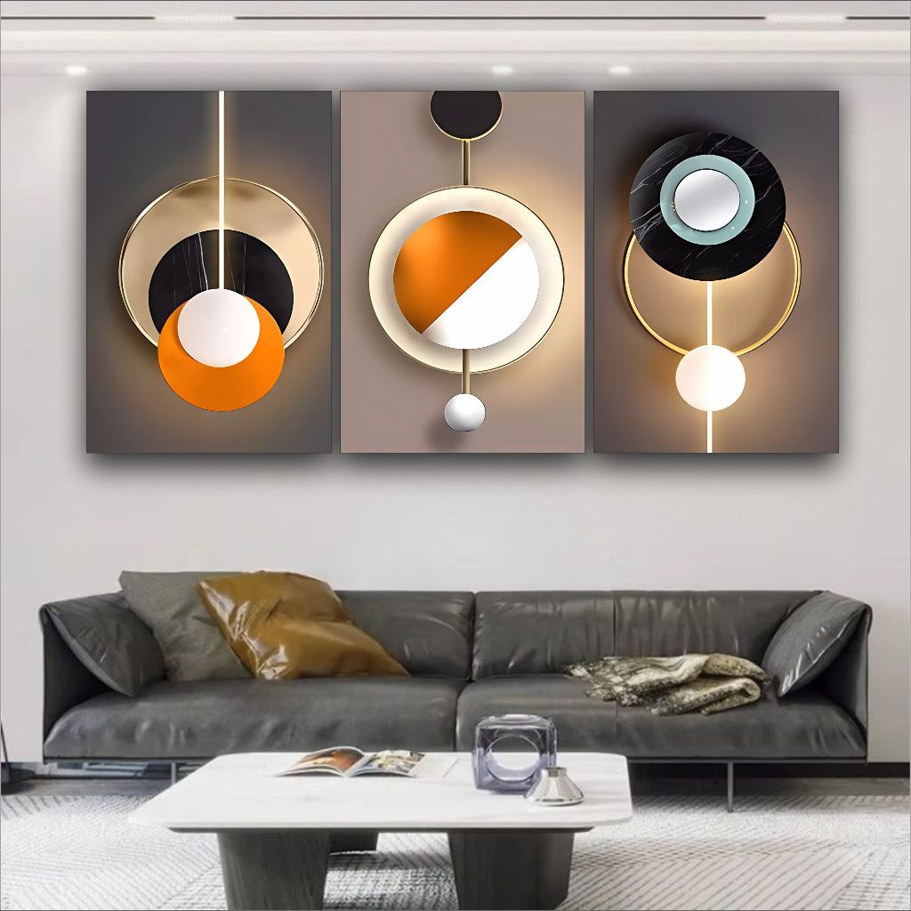 Quadro Decorativo Circular Formas Abstratas Elegante 3 peças