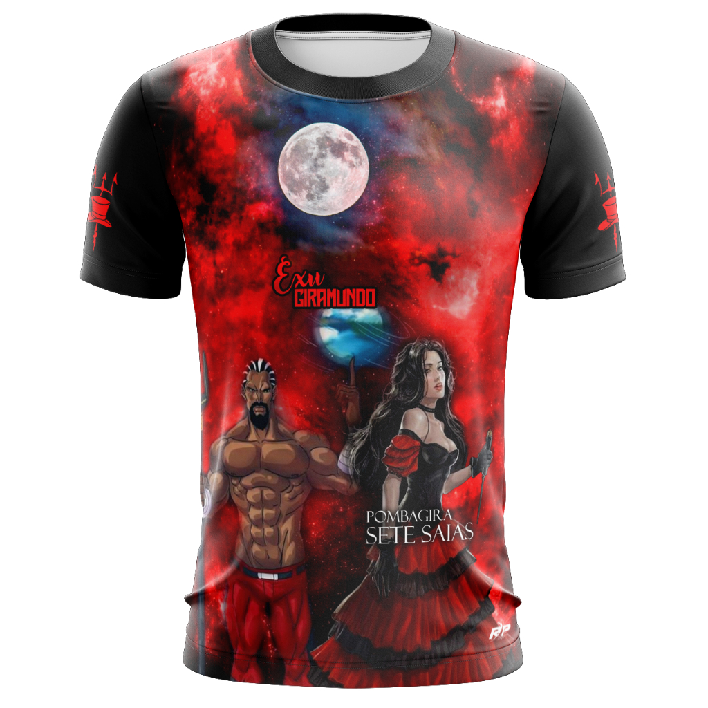 RP Styllus Camiseta religiosa Gira mundo e Pomba gira sete saias e Exu tranca Ruas camisa manga curta 100% poliéster