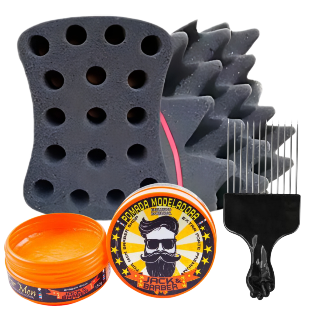 kit Esponja Nudred Dupla Enrolar Cabelos G 20mm + Pomada jack barber + Pente Afro