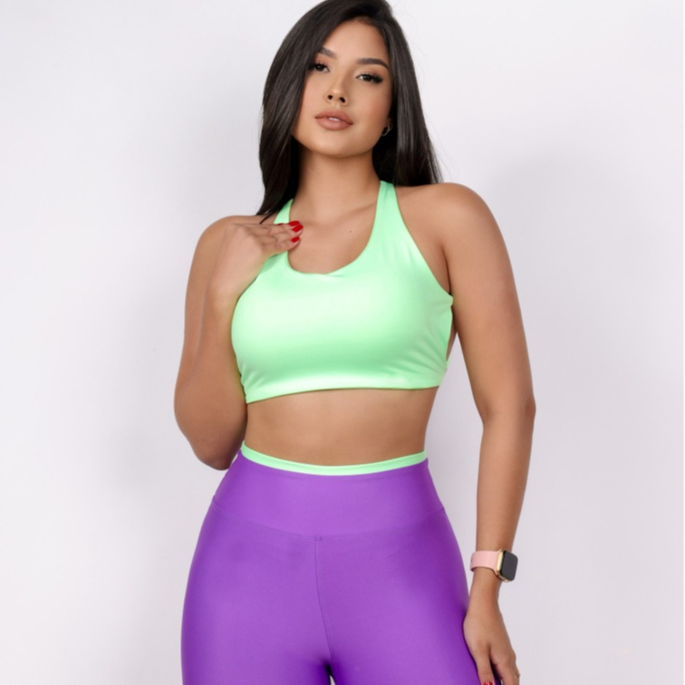 MAYA, Conjunto Fitness Legging, Top fitness, calça cós alto, roupa de academia