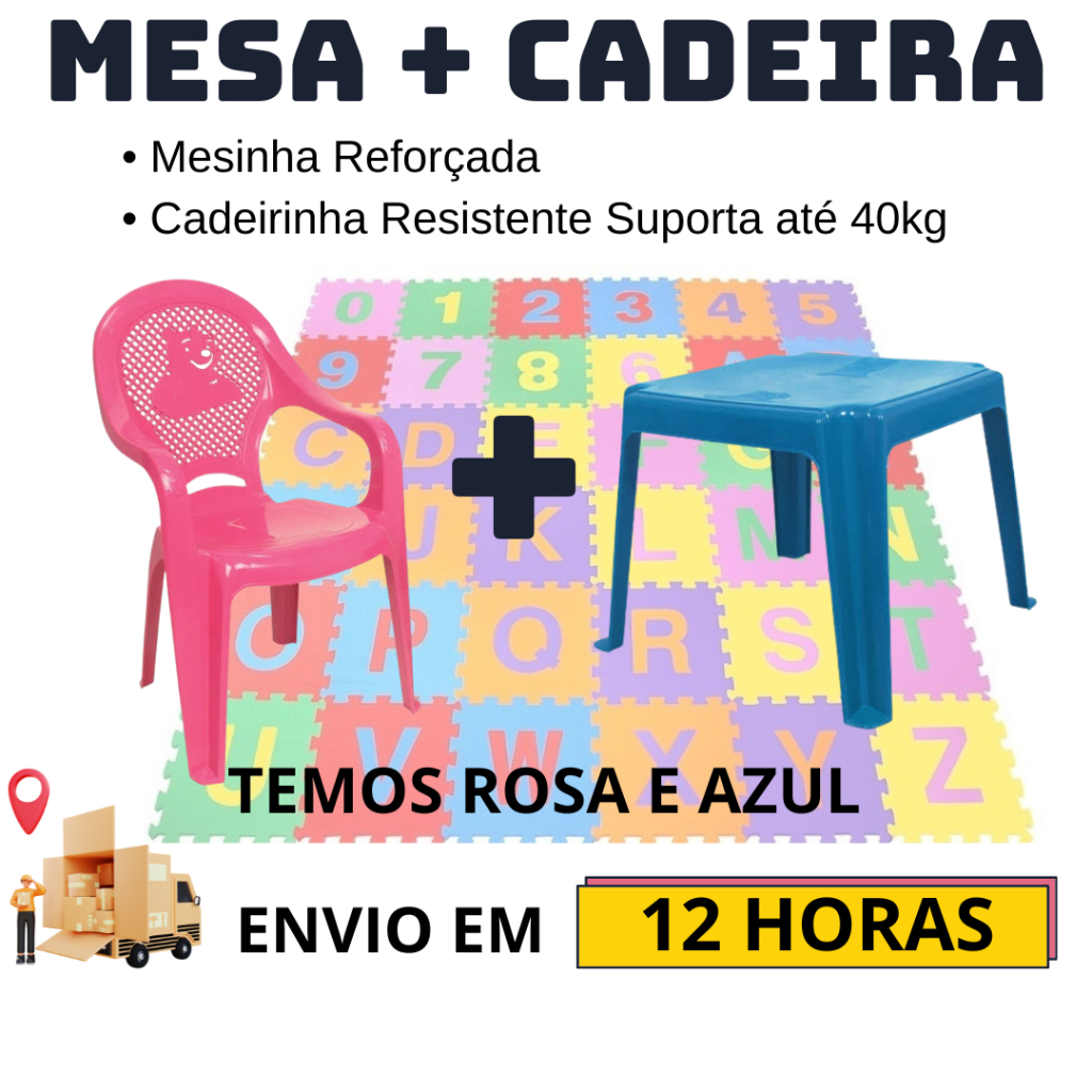 Kit Infantil Mesinha Com Uma Cadeirinha Reforçada Cadeira Escolar Didática