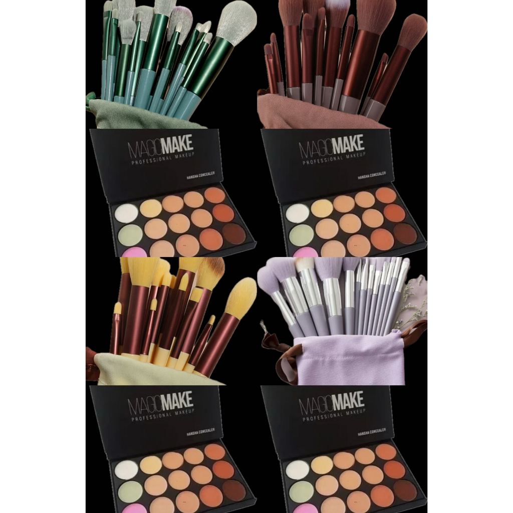 13 Peças Pincéis De Maquiagem Macios Conjunto De Blush Powder Eyeshadow Pincel Kabuki Ferramenta De Beleza+ Paleta De Base Corretivo 15 Cores Maquiagem Profissional Magic Make