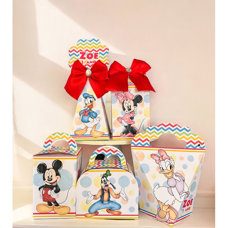 Kit Personalizados Turma do Mickey Aquarela Pegue e Monte Lembrancinha Caixinha (Informe Nome e Idade no Chat) em Oferta na Shopee