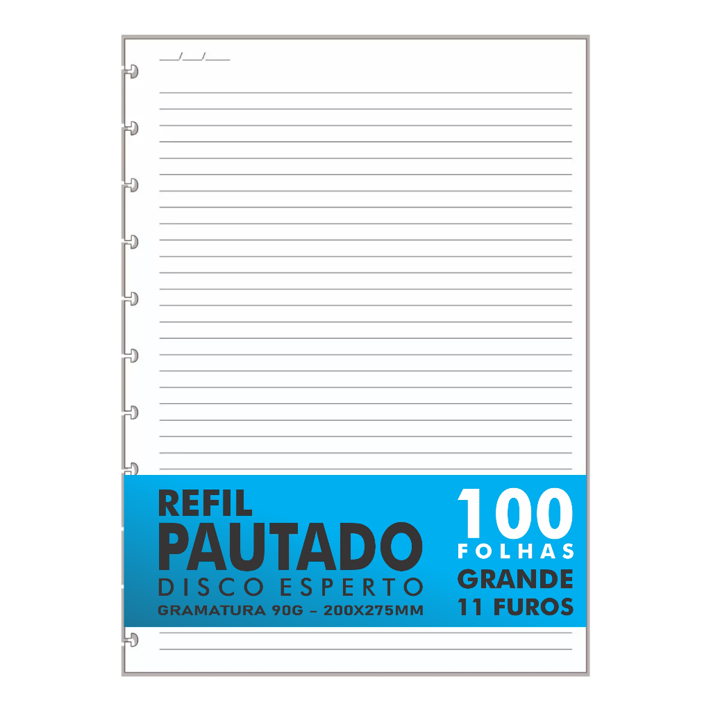 Refil Genérico Compatível Caderno Discos / Inteligente com Pauta 100 Folhas Grande 11 Furos 90g em Oferta na Shopee