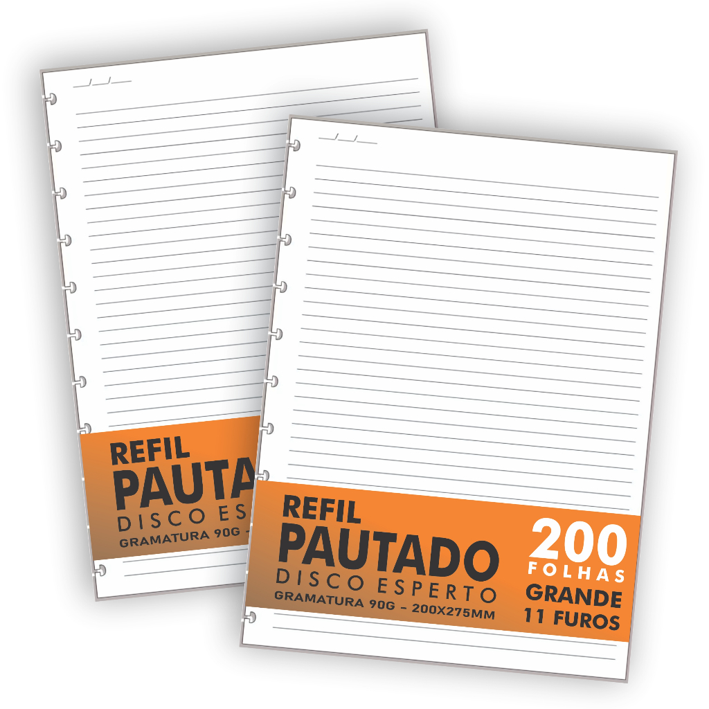 Refil Genérico 200 Folhas Compatível Caderno de Discos / Inteligente Grande 11 Furos Pautado 90g em Oferta na Shopee
