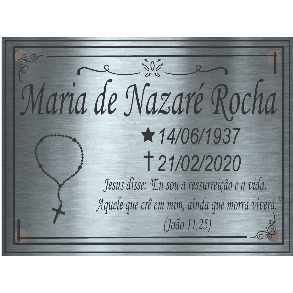 Placa Túmulo Em Aço Inox Jazigo Sepultura Lápide Campa 15x20
