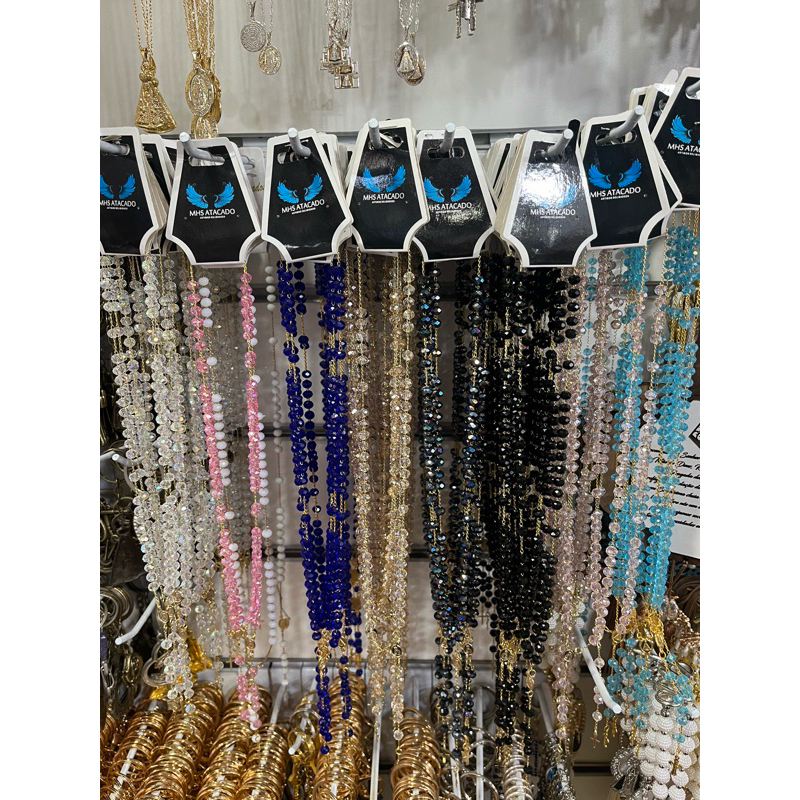 Kit Terço Cristal Folheado fecho de Nossa Senhora Aparecida 30 cm - PROMOÇÃO- Otima qualidade