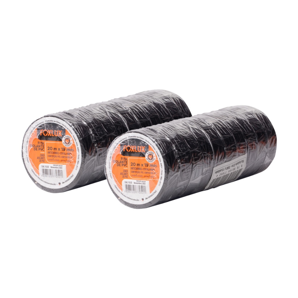 Fita Isolante de PVC Antichamas 20M x 19mm Preta 20 Unidades Foxlux em Oferta na Shopee