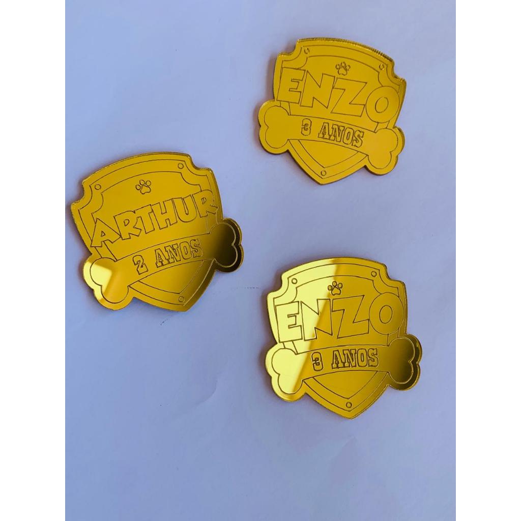 Apliques Temático Patrulha Brasão Acrílico Espelhado 5cm Cachorros Lembrancinhas Aniversários