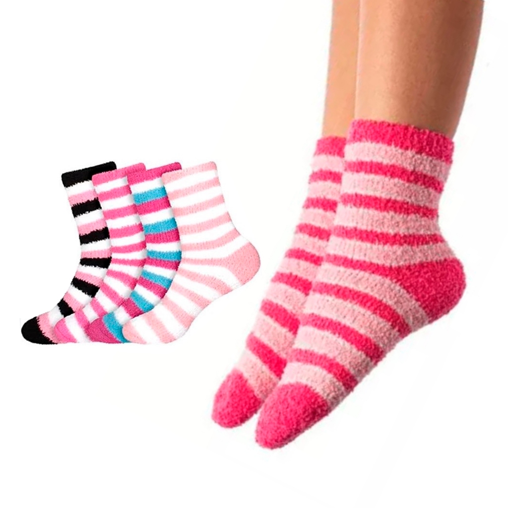 Meia Lã Peludinha de Inverno Quente Listrada Colorida Macia Cano Médio 34 ao 39 Individual ou Kit de Meias