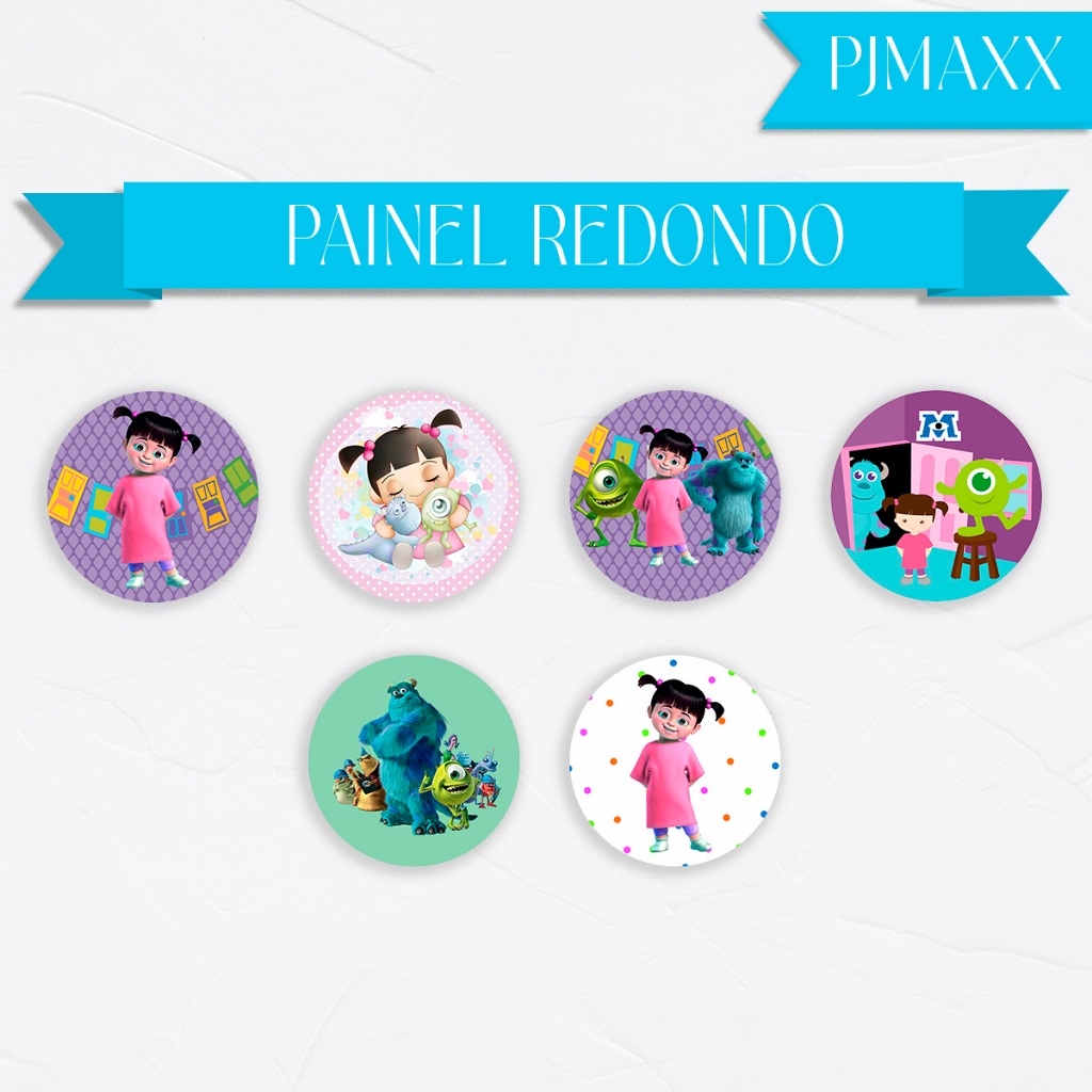 Capa Para Painel Redondo Tema Monstros SA Boo Mike Sulivan Decoração Elegante Malha Sublimada