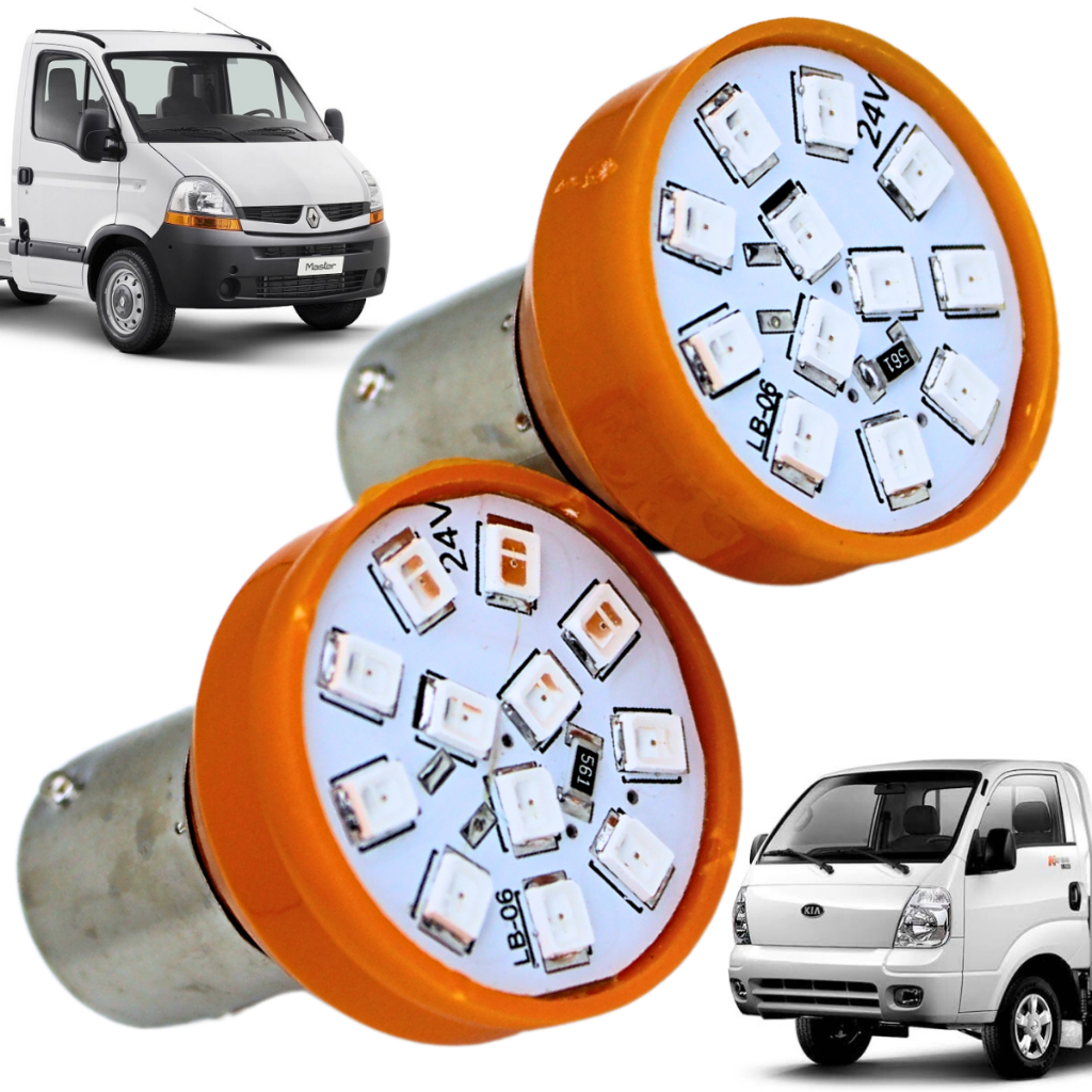 Par de Lâmpadas de LED Luz Laranja Âmbar 1 Polo Pino Transversal BAU15S Autopoli | Piqueri Autopeças