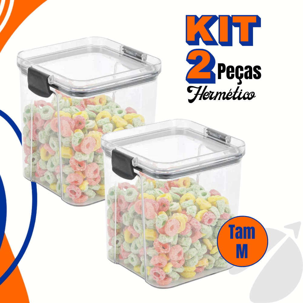Kit 2 Potes 850 ML Hermético Com Travas Acrílico Transparente Porta Mantimentos Empilhável