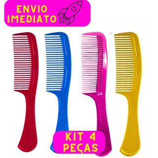 Kit 04 Pentes 22 Cm Plástico Utensílio Capilar Dentes Largos Cores Variadas Versátil Prático Beleza
