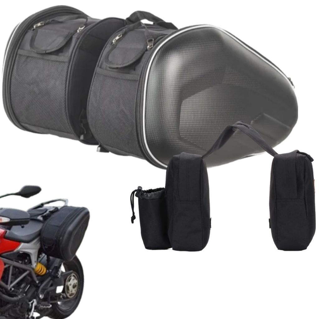 Alforge moto 58l original + alça ombro + presilhas + pvc interno + capas chuva + alforge tanque