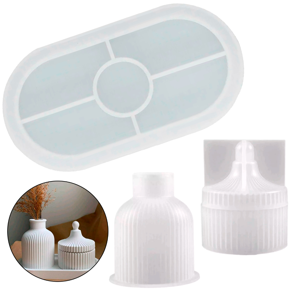Kit Forma Molde Bandeija Decoração Pote Vaso E Porta Joias Resina Epoxi Cimento Gesso Oval Mesa Buffet Grande Artesanato