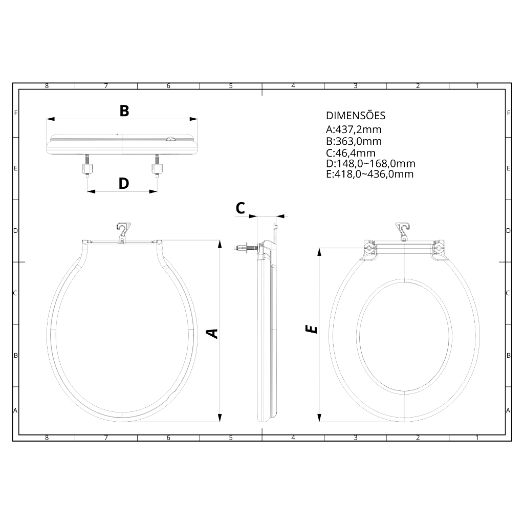 Assento Sanitário Especial Almofadado Econômico Marrom Escuro Dimensão 437,2 X 363,0 X 46,4mm Durín