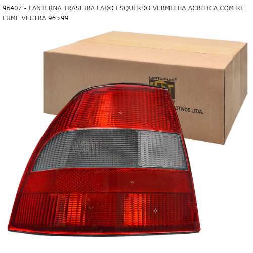 LANTERNA TRASEIRA LADO ESQUERDO VERMELHA ACRILICA COM RE FUME VECTRA 96>99