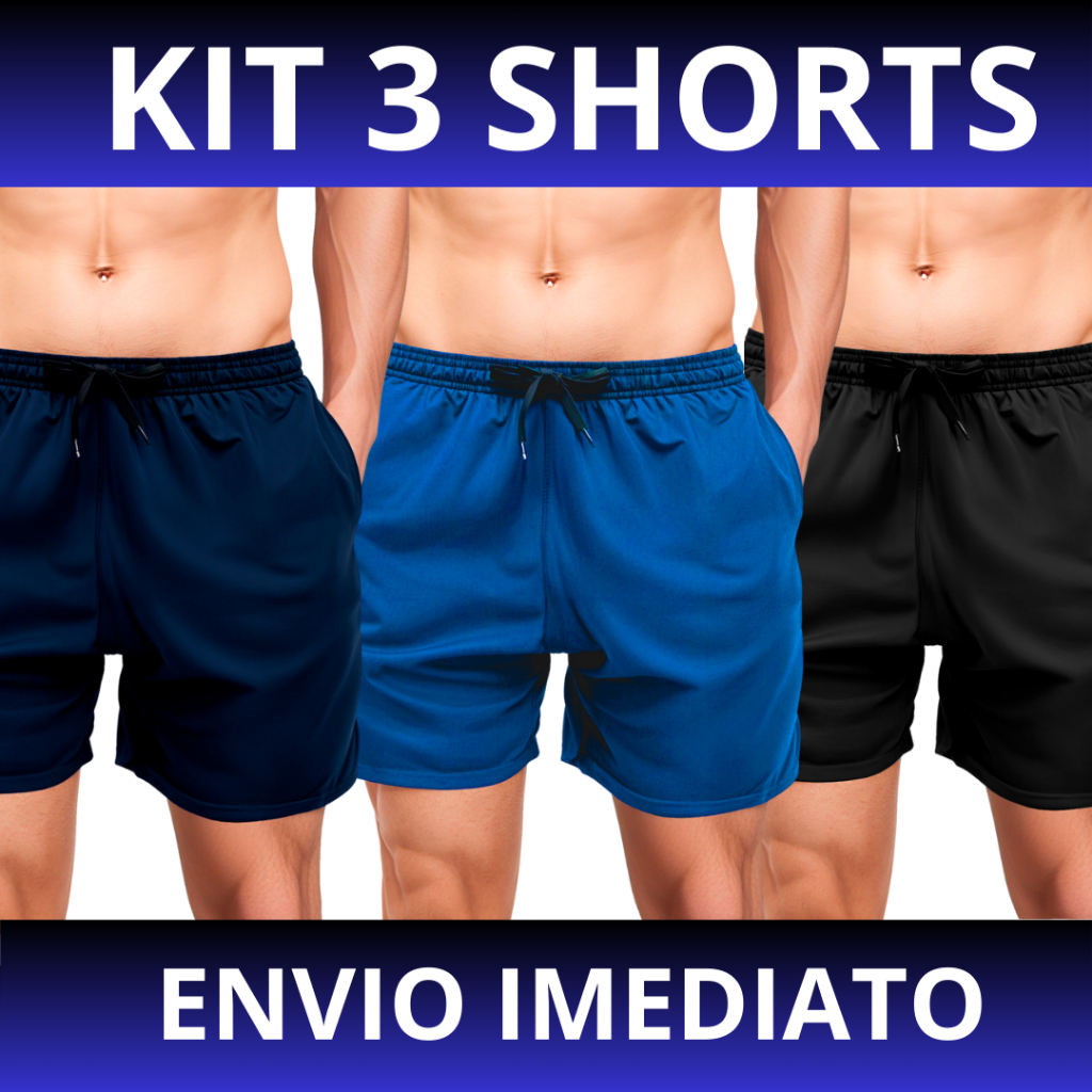 Kit 3 Shorts Tactel Elastano Mauricinho Masculino Bermuda Lisa Masculina Elástico Academia Dryfit