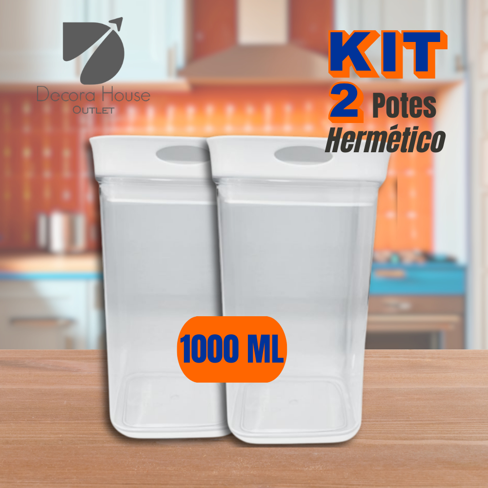 Kit Potes 1000ML Hermético Acrilico Transparente Porta Mantimentos Empilhável