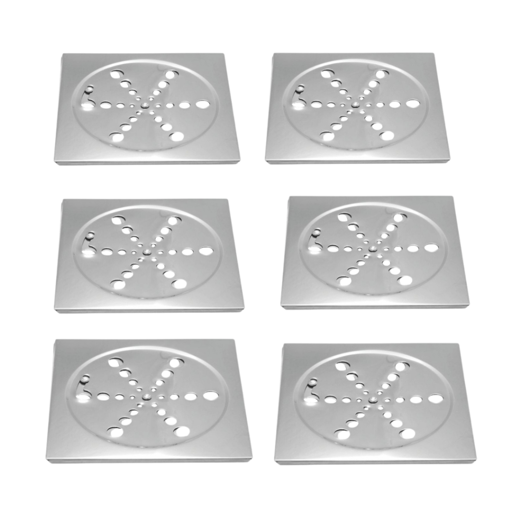Kit 6 Ralo Tampa Grelha Inox Para Banheiro Quadrado 10x10 Com Fecho