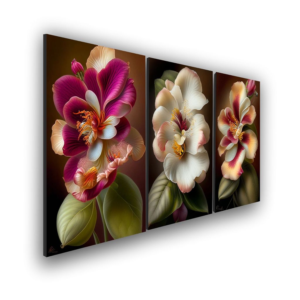 Quadro Decorativo Orquídea Flor Elegante Sala Quarto 3 peças