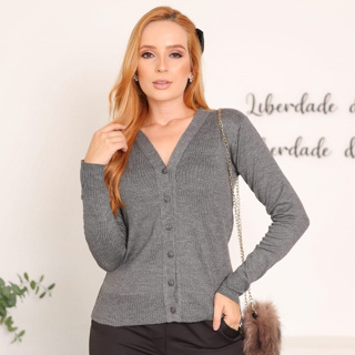 Blusa cardigan feminina de frio casaquinho de botão tricô inverno em Oferta na Shopee