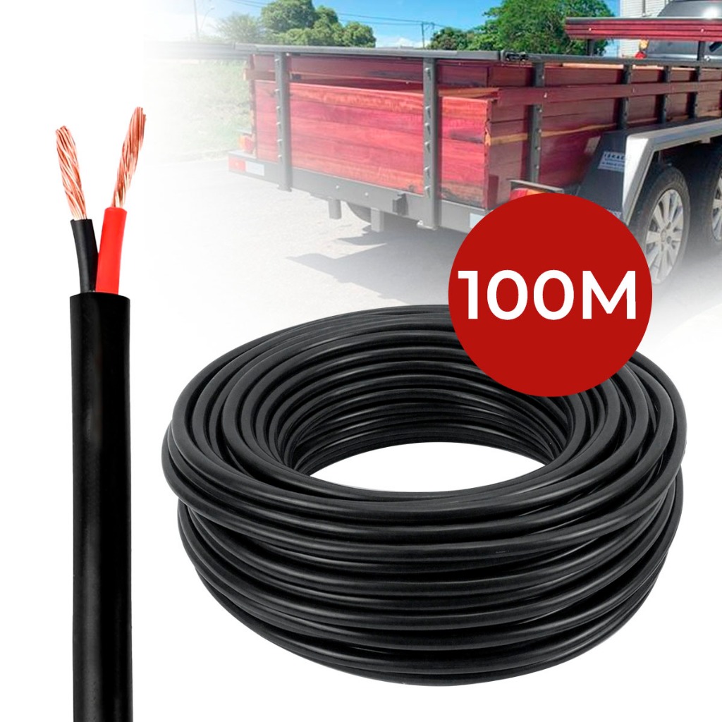Cabo PP 2x1mm Rolo 100 Metros Flexível 100% Cobre Puro Para Instalação Elétrica Extensão em Oferta na Shopee