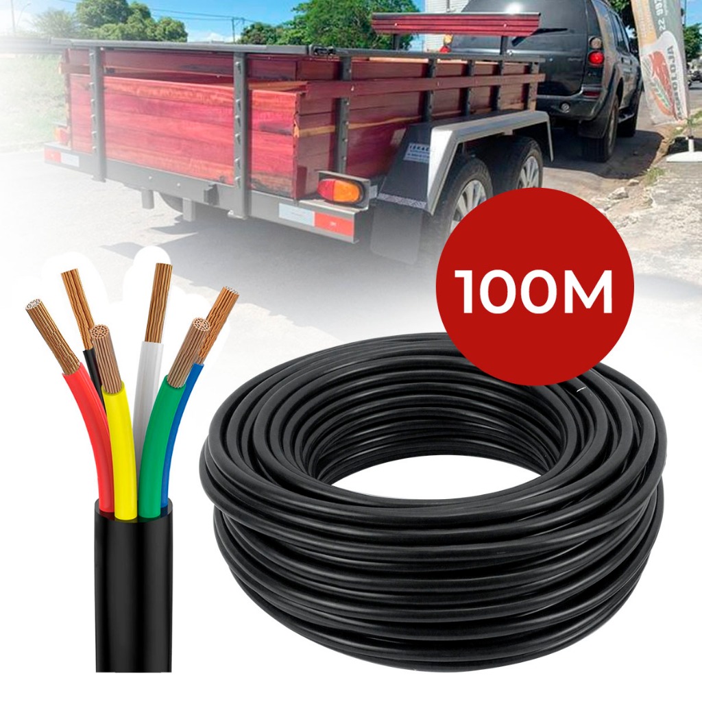 Cabo PP 6 Vias 100 Metros Instalação Elétrica Carretinha Reboque Caminhão 1mm 100% Cobre