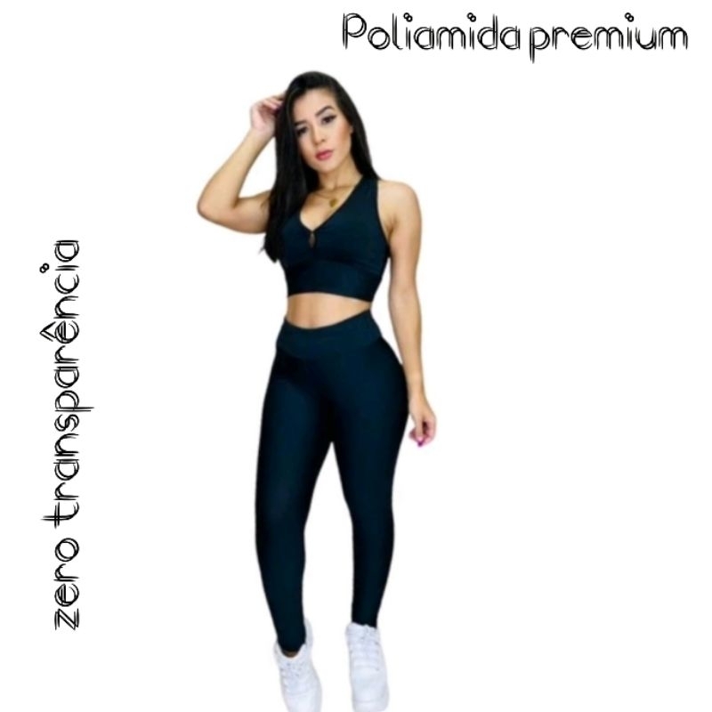 Conjunto Top + Legging zero transparência Com Bojo Removível Costura Reforçada Academia Poliamida Premium